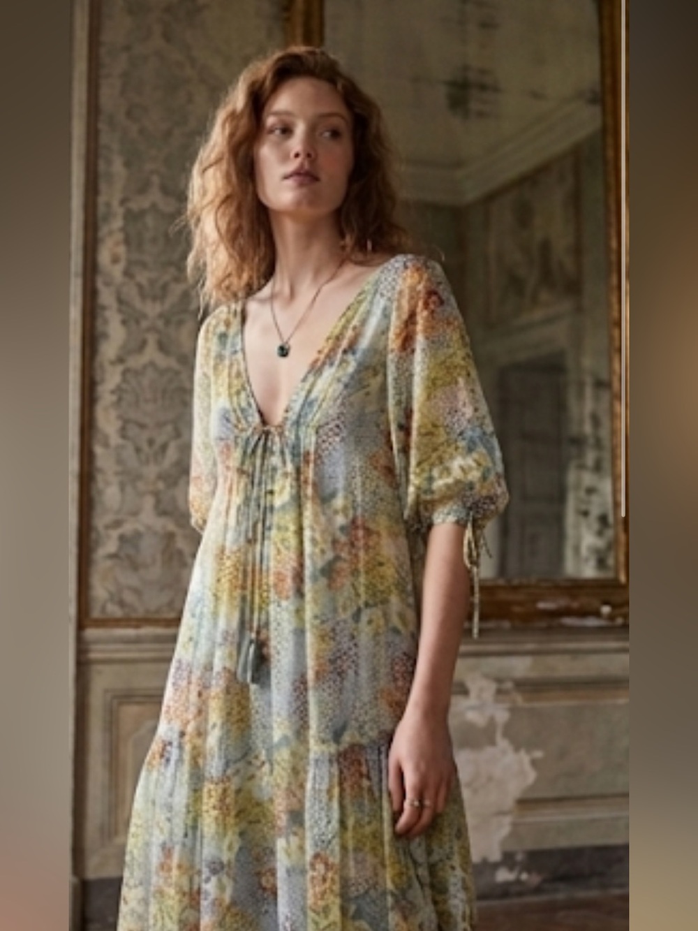 ASOS Floral Maxi Dress in Pastel Yellow and Light Blue